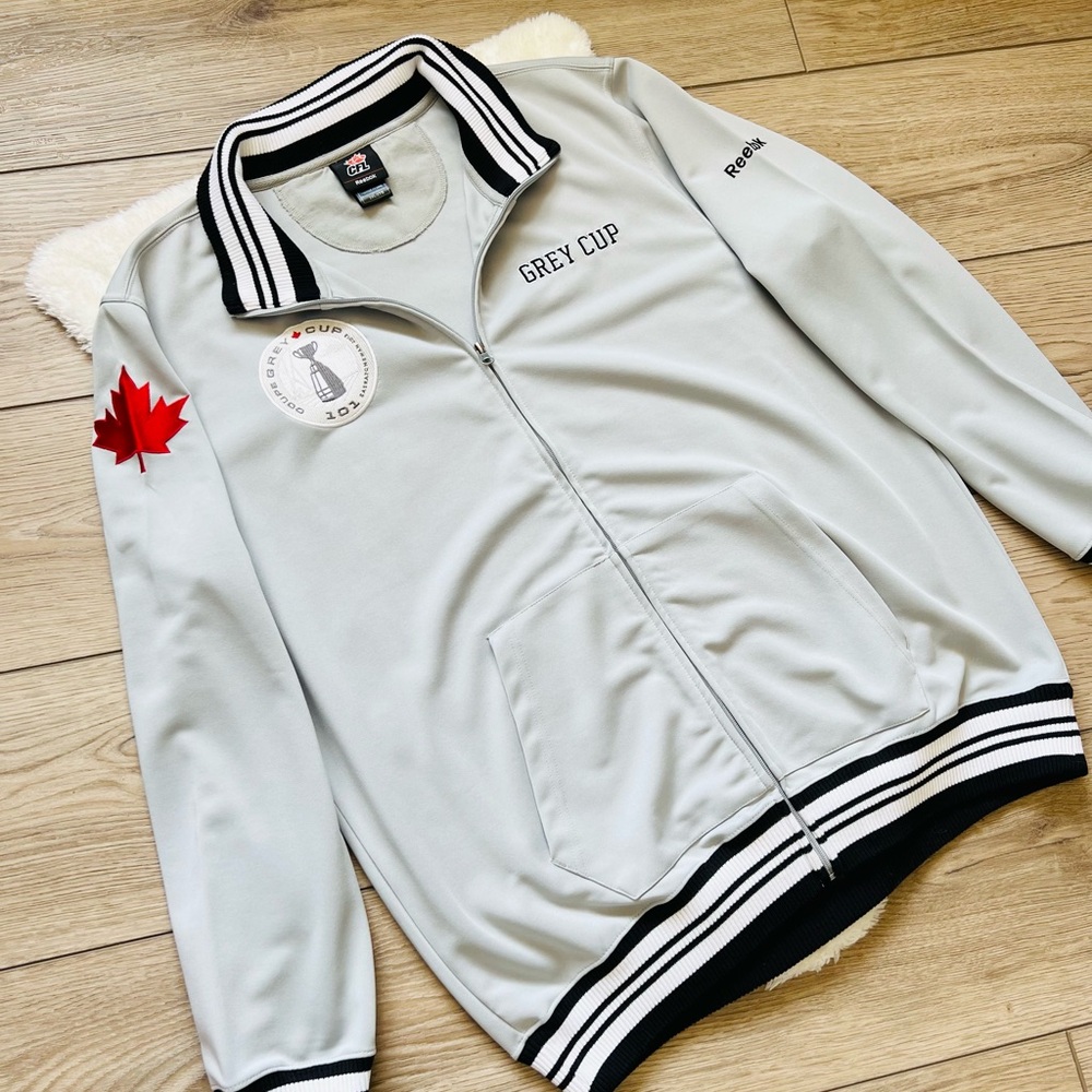 CFL Grey Cup Reebok Gray Bomber Jacket with Varsity Style